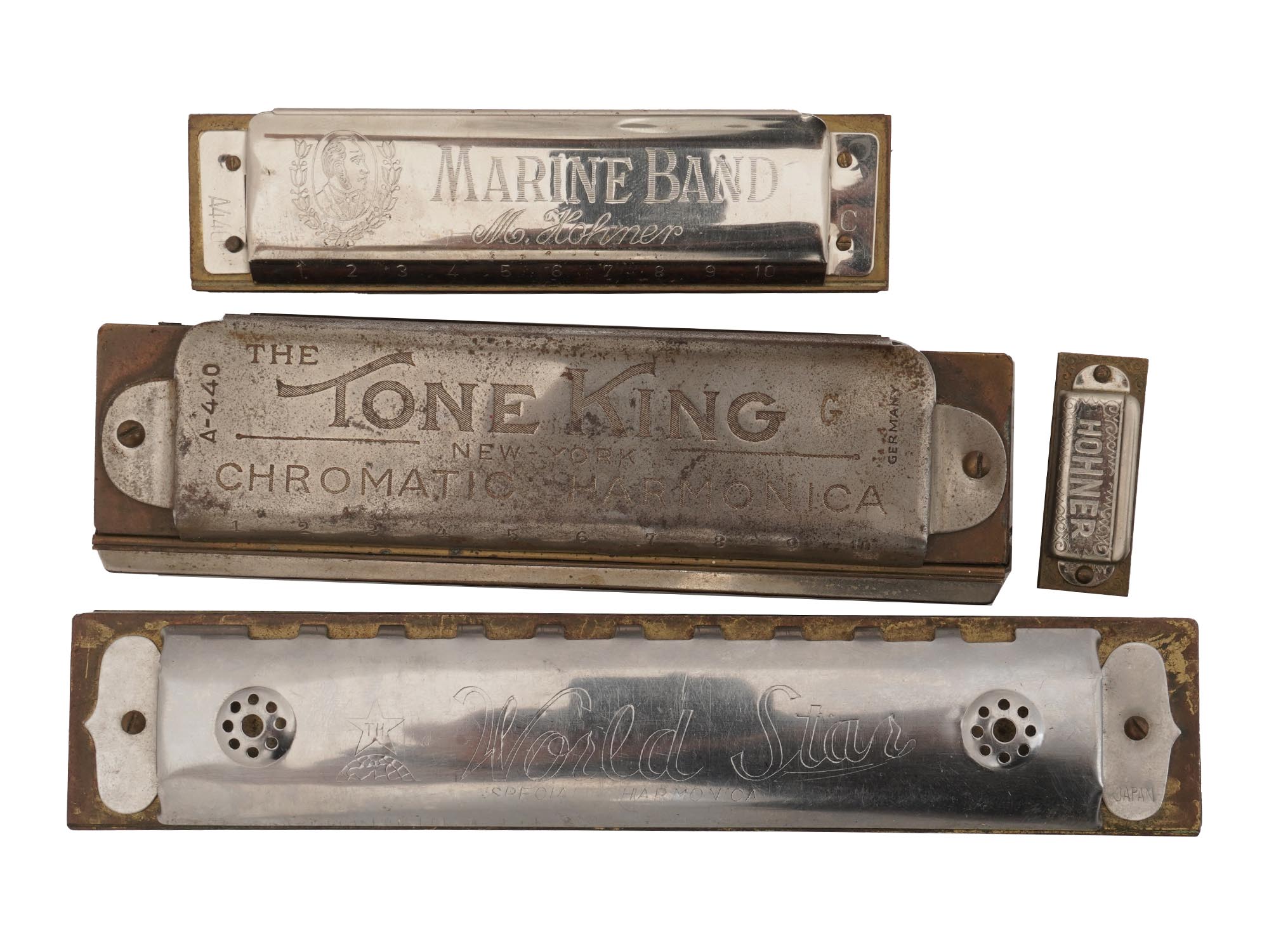 ANTIQUE BRASS HARMONICAS HOHNER MARINE BAND PIC-4